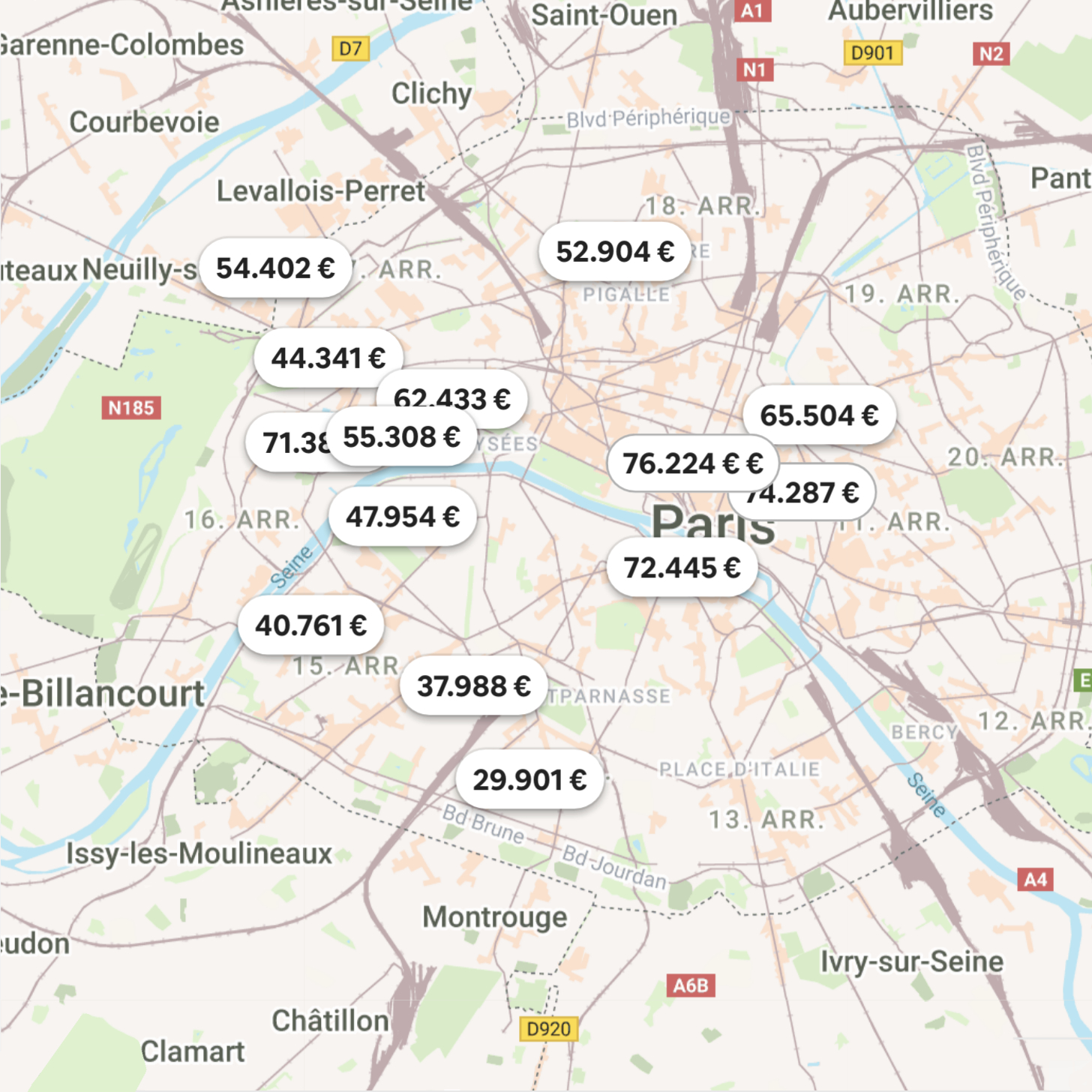 Paris Jahresumsatz Karte - HostMetrics Analyse